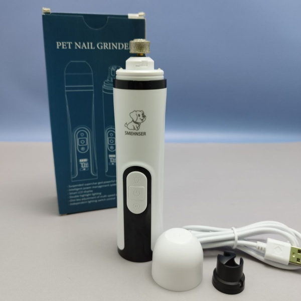 Электрическая когтерезка (гриндер) для собак и кошек SMEHNSER M5 (3 скорости, LED подсветка, индикатор батареи). Триммер для стрижки когтей